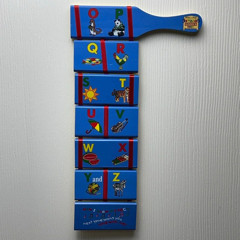 Melissa & Doug Classic Wooden ABC Jacobs Ladder Alphabet Fidget Toy Blue Yellow
